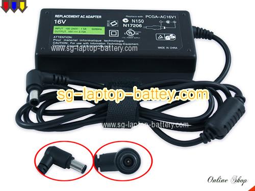 SONY PCG-GR55 adapter, 16V 3.75A PCG-GR55 laptop computer ac adaptor, SONY16V3.75A60W-6.5x4.4mm