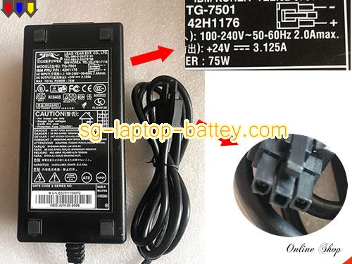  image of TIGER TG-7601-ES ac adapter, 24V 3.125A TG-7601-ES Notebook Power ac adapter YEAR24V3.125A75W-3pin-LF