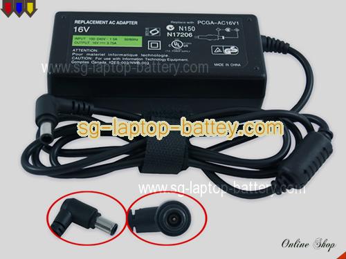 SONY Sony Vaio PCG-800 Series adapter, 16V 3.75A Sony Vaio PCG-800 Series laptop computer ac adaptor, SONY16V3.75A60W-6.5x4.4mm