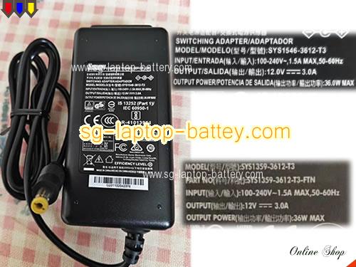  image of SUNNY SYS1359-3612-T3-FTN ac adapter, 12V 3A SYS1359-3612-T3-FTN Notebook Power ac adapter SUNNY12V3A36W-5.5x2.1mm