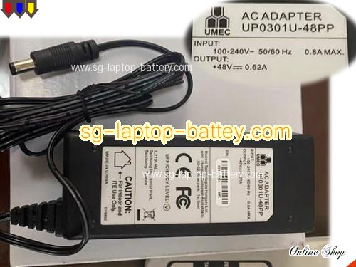  image of UMEC UP0301U-48PP ac adapter, 48V 0.62A UP0301U-48PP Notebook Power ac adapter UMEC48V0.62A30W-5.5x2.1mm