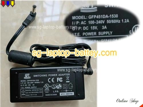  image of GFP GFP451DA-1530 ac adapter, 15V 3A GFP451DA-1530 Notebook Power ac adapter GFT15V3A45W-5.5x2.1mm