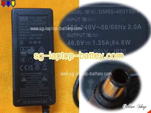  image of GVE GM60-480135-F ac adapter, 48V 1.35A GM60-480135-F Notebook Power ac adapter GVE48V1.35A64.8W-7.4x5.0mm-POE