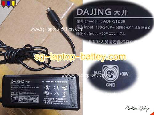 DAJING 30V 1.7A  Notebook ac adapter, DAJING30V1.7A51W-3Pins