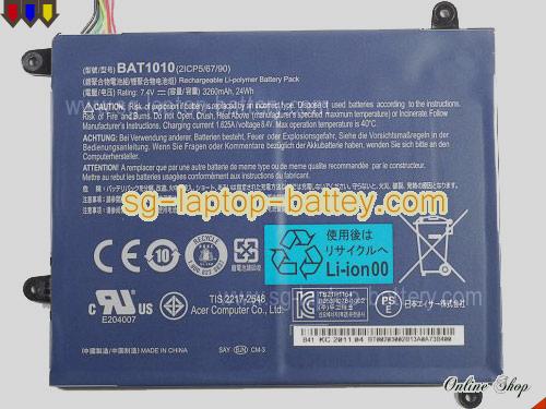 ACER Iconia Tab A500-10S16u Replacement Battery 3260mAh, 24Wh  7.4V Black Li-ion