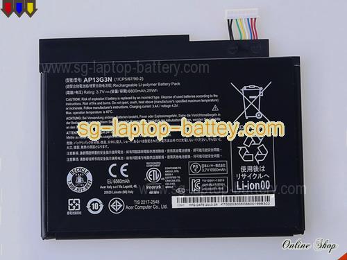 Genuine ACER AP13G3N Laptop Battery  rechargeable 6800mAh, 25Wh Black In Singapore 