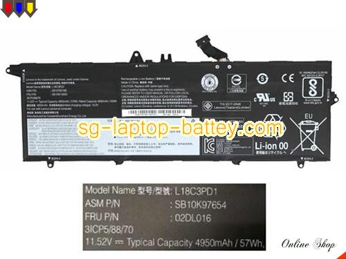 Genuine LENOVO 3ICP5/88/70 Laptop Battery 02DL016 rechargeable 4950mAh, 57Wh Black In Singapore 