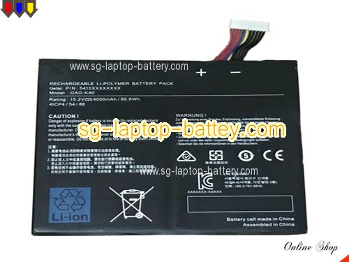 Genuine GIGABYTE GAG-K40 Laptop Battery 541387490001 rechargeable 4000mAh, 60.8Wh Black In Singapore 