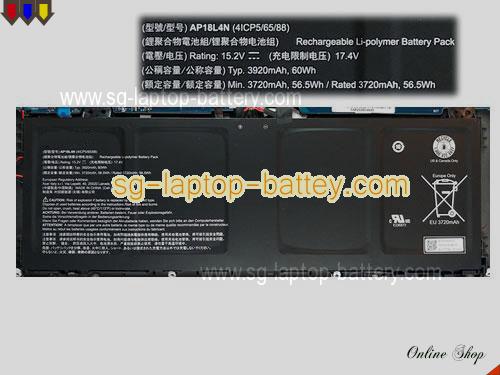 Genuine ACER AP18L4N Laptop Battery 4ICP5/65/88 rechargeable 3920mAh, 60Wh Black In Singapore 