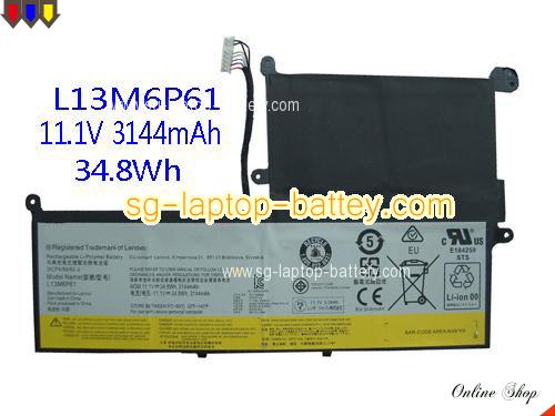 Genuine LENOVO L13M6P61 Laptop Battery LI3M6P61 rechargeable 3140mAh, 34.8Wh Black In Singapore 