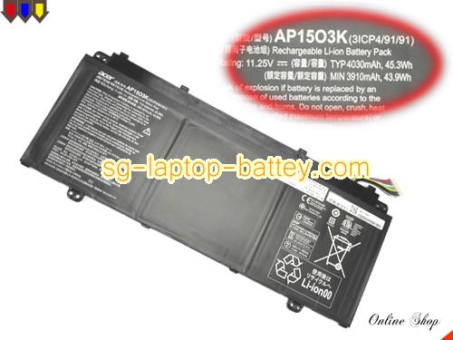 Genuine ACER AP1503K Laptop Battery AP15O3K rechargeable 4030mAh, 45.3Wh Black In Singapore 