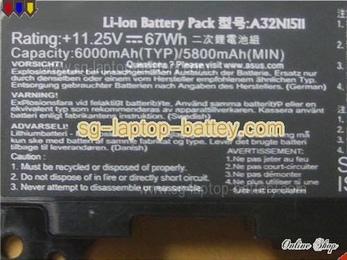  image 2 of Genuine ASUS ROG G752VM-GC034D Battery For laptop 6000mAh, 67Wh , 11.25V, Black , Li-ion