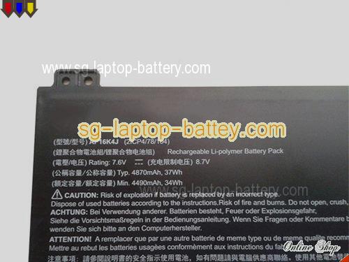  image 2 of Genuine ACER AP16K4J Laptop Battery  rechargeable 4860mAh, 37Wh Black In Singapore